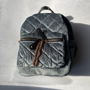 Urban Expressions Ice Blue Quilted Velour Mini Backpack NWT